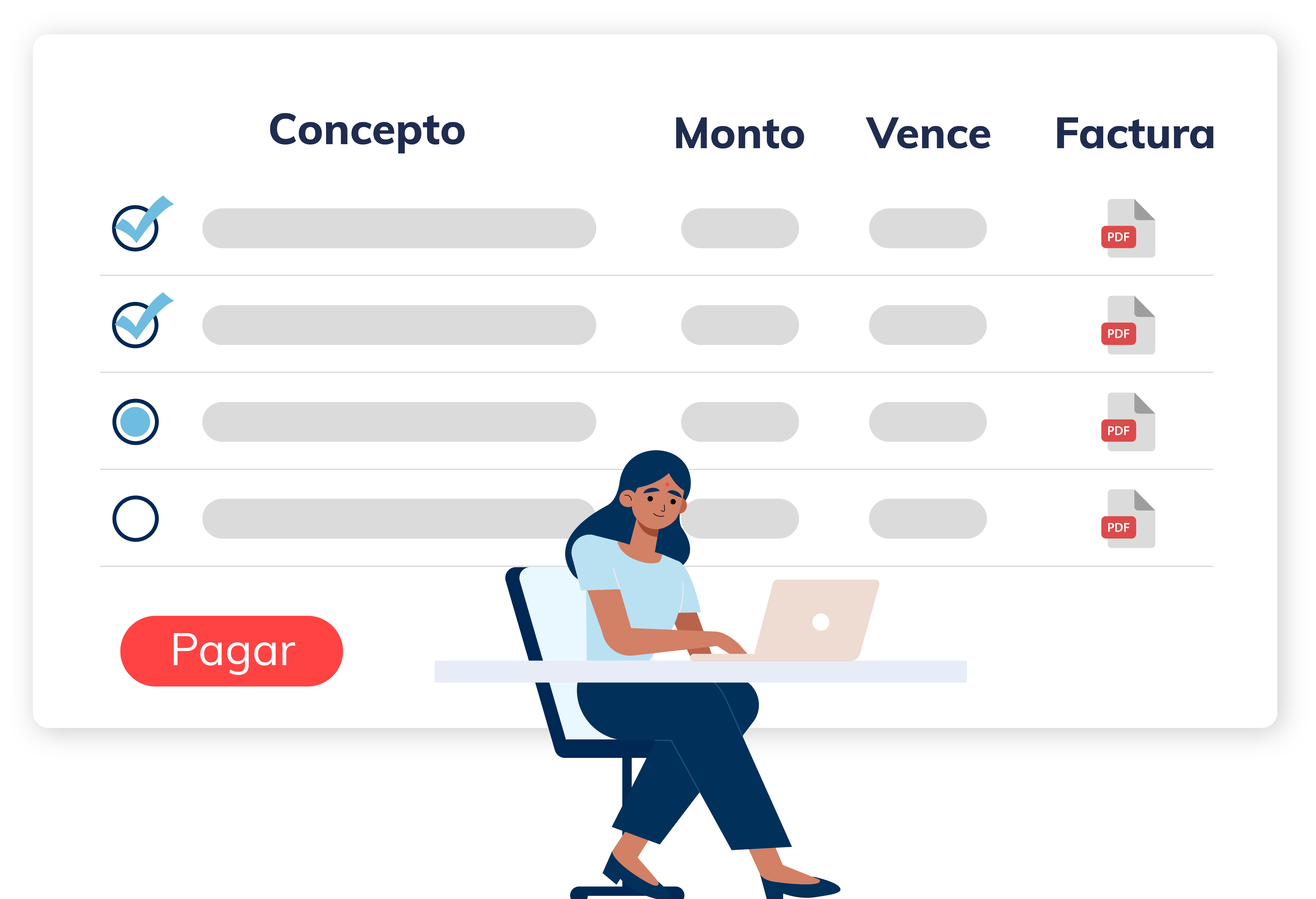 Mujer consultando cuentas en portal de clientes